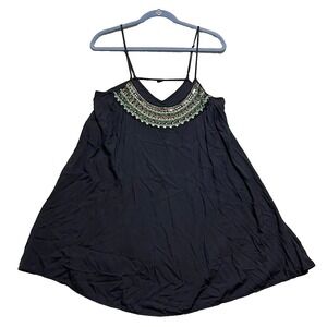 American Eagle Black Embroidered Mini‎ Dress Medium Boho Festival Sleeveless